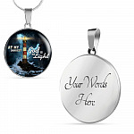 At My Darkest God Is My Light Circle Pendant Necklace - Lighthouse Jesus Christian Jewelry - Circle Luxury Necklace (Silver)