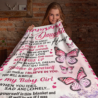 Alternative view of To My Daughter Butterfly Inside This Blanket There Is A Piece Of My Heart From Mom Fleece - Sherpa Blanket