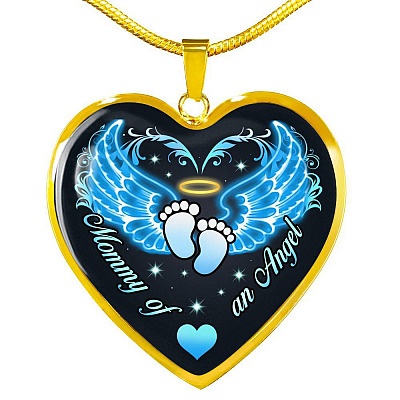 Mommy Of An Angel Boy Infant Child Loss Memorial Heart Pendant Necklace - Sympathy Gift For Pregnancy Loss - Heart Luxury Necklace (Gold Plated)