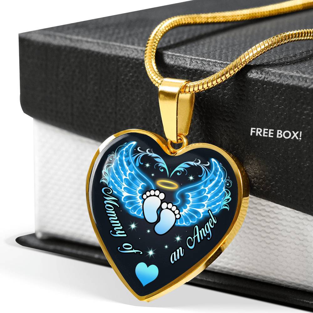 Mommy Of An Angel Boy Infant Child Loss Memorial Heart Pendant Necklace - Sympathy Gift For Pregnancy Loss - Heart Luxury Necklace (Gold Plated)