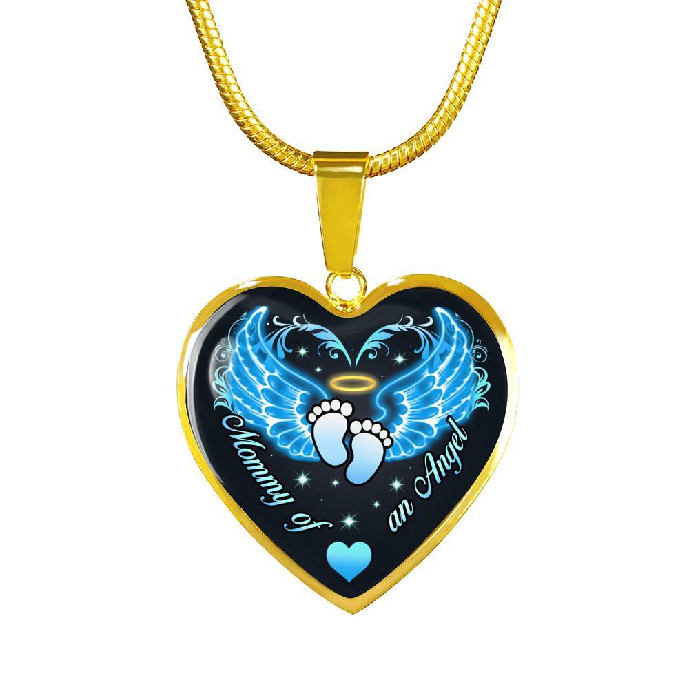 Mommy Of An Angel Boy Infant Child Loss Memorial Heart Pendant Necklace - Sympathy Gift For Pregnancy Loss - Heart Luxury Necklace (Gold Plated)