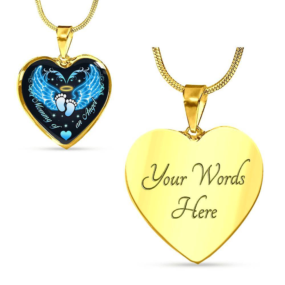 Mommy Of An Angel Boy Infant Child Loss Memorial Heart Pendant Necklace - Sympathy Gift For Pregnancy Loss - Heart Luxury Necklace (Gold Plated)