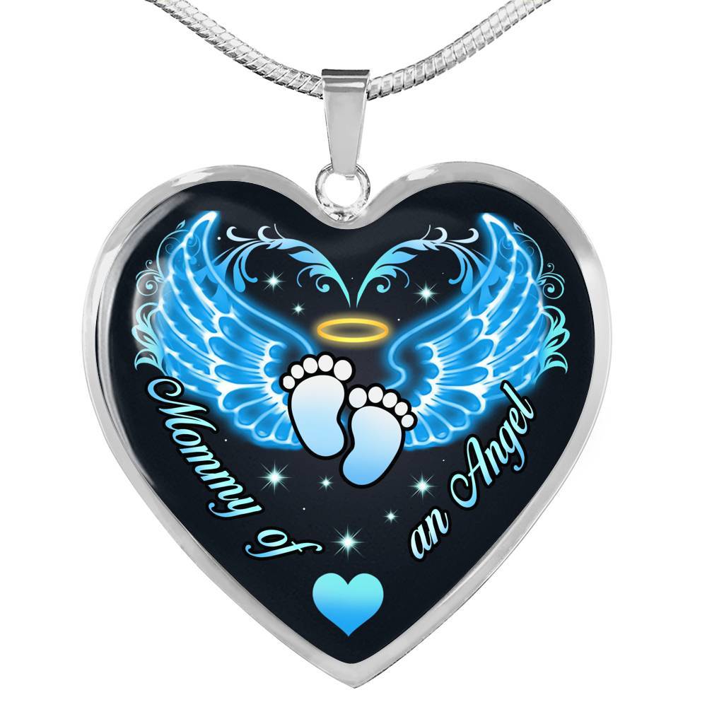 Mommy Of An Angel Boy Infant Child Loss Memorial Heart Pendant Necklace - Sympathy Gift For Pregnancy Loss - Heart Luxury Necklace (Silver)