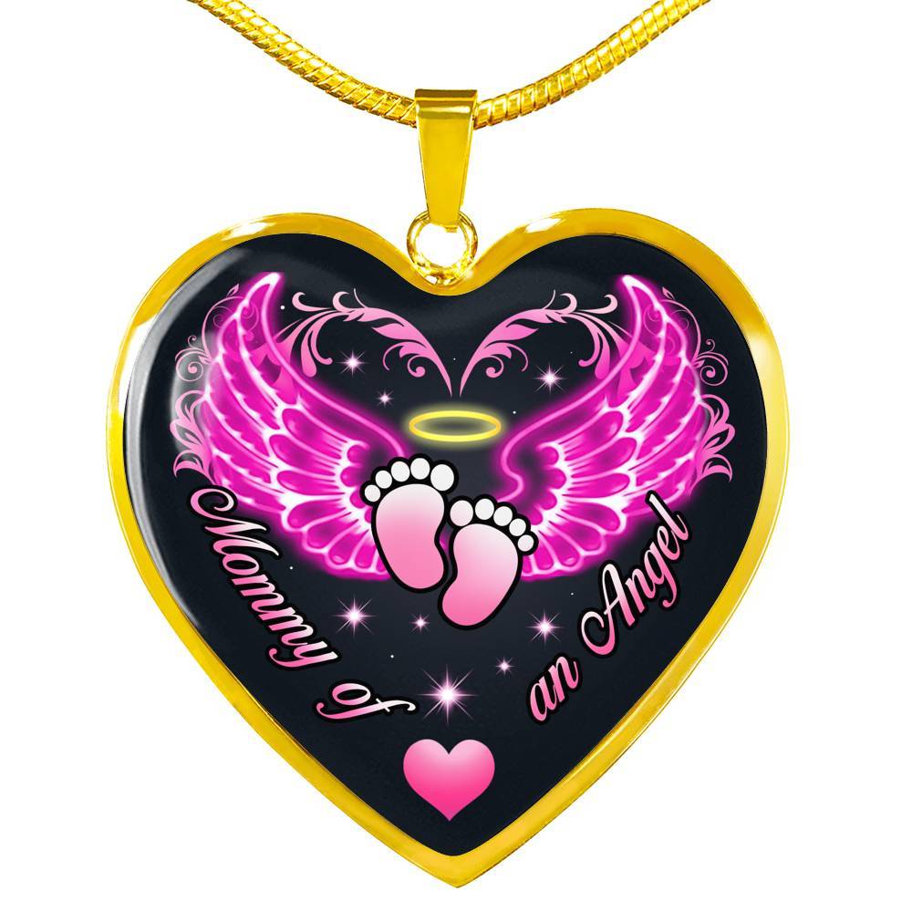 Mommy Of An Angel Girl Infant Child Loss Memorial Heart Pendant Necklace - Sympathy Gift For Pregnancy Loss - Heart Luxury Necklace (Gold Plated)