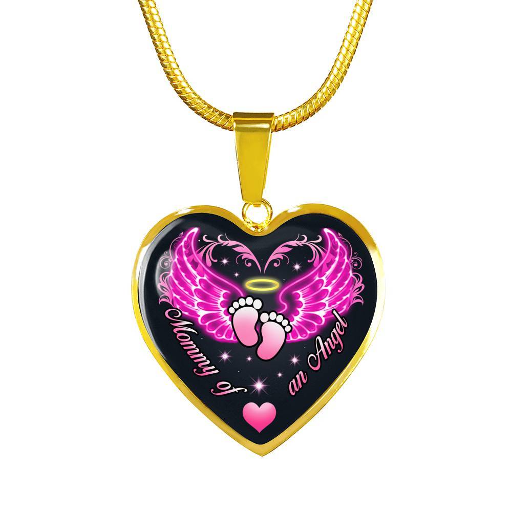 Mommy Of An Angel Girl Infant Child Loss Memorial Heart Pendant Necklace - Sympathy Gift For Pregnancy Loss - Heart Luxury Necklace (Gold Plated)