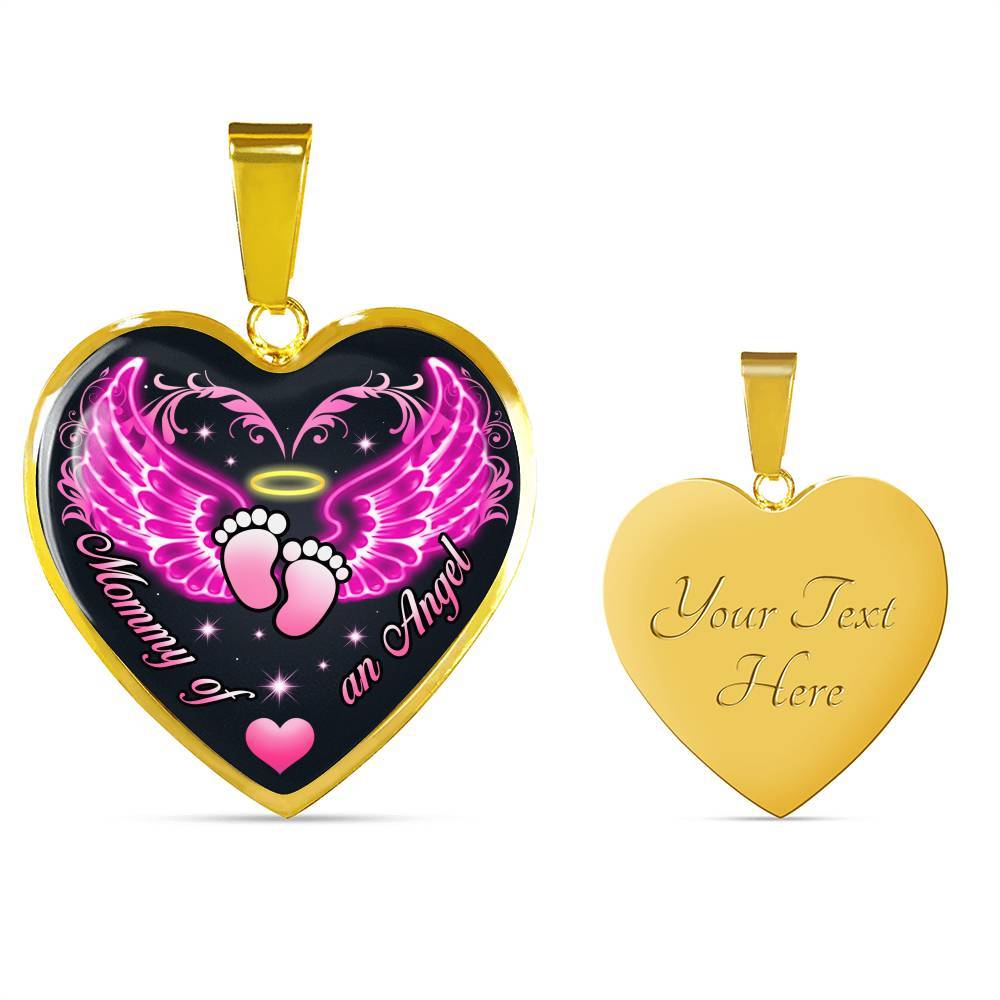 Mommy Of An Angel Girl Infant Child Loss Memorial Heart Pendant Necklace - Sympathy Gift For Pregnancy Loss - Heart Luxury Necklace (Gold Plated)