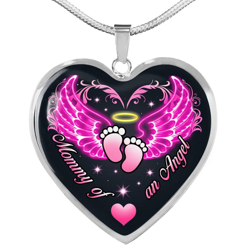 Mommy Of An Angel Girl Infant Child Loss Memorial Heart Pendant Necklace - Sympathy Gift For Pregnancy Loss - Heart Luxury Necklace (Silver)