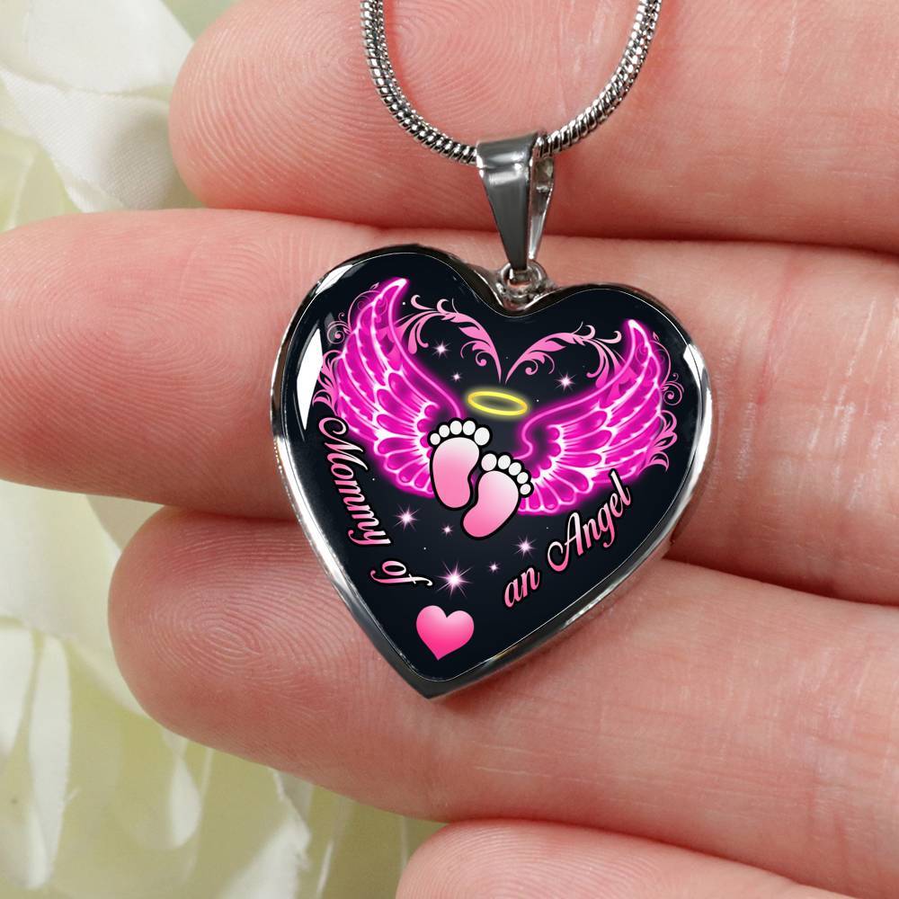Mommy Of An Angel Girl Infant Child Loss Memorial Heart Pendant Necklace - Sympathy Gift For Pregnancy Loss - Heart Luxury Necklace (Silver)