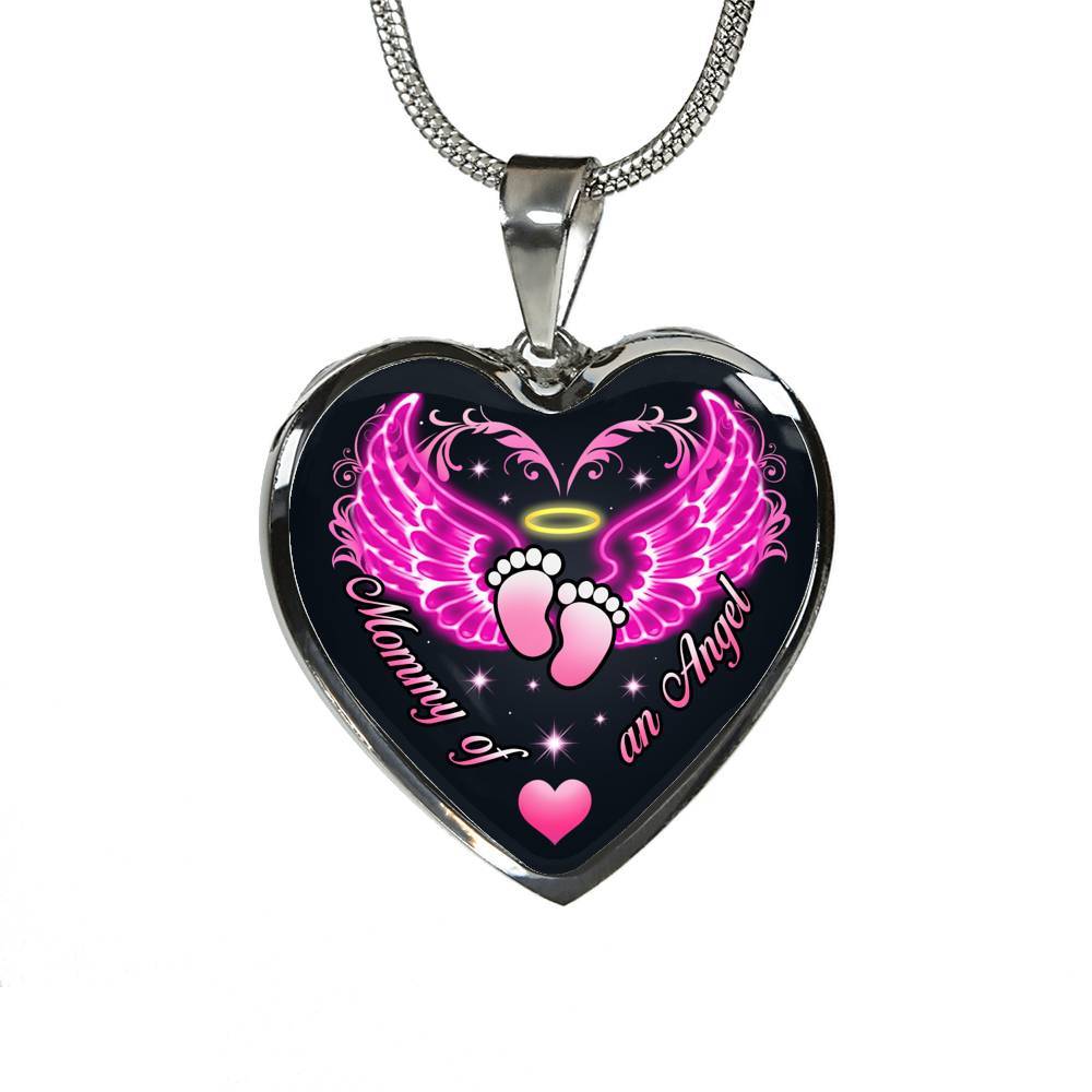 Mommy Of An Angel Girl Infant Child Loss Memorial Heart Pendant Necklace - Sympathy Gift For Pregnancy Loss - Heart Luxury Necklace (Silver)