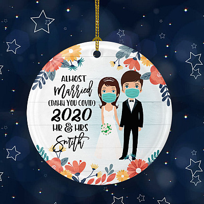 Alternative view of Personalized Quarantine Wedding Christmas 2020 Almost Married Damn You Covid Pandemic Circle Ornament Keepsake