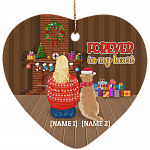 Personalized Golden Retriever Forever In My Heart Decorative Christmas Ornament - Holiday Flat Heart Ornament, White, Heart Ornament