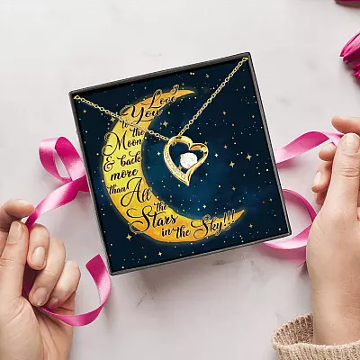 Alternative view of Love You To The Moon And Back Than All The Stars In The Sky Forever Love Pendant Necklace