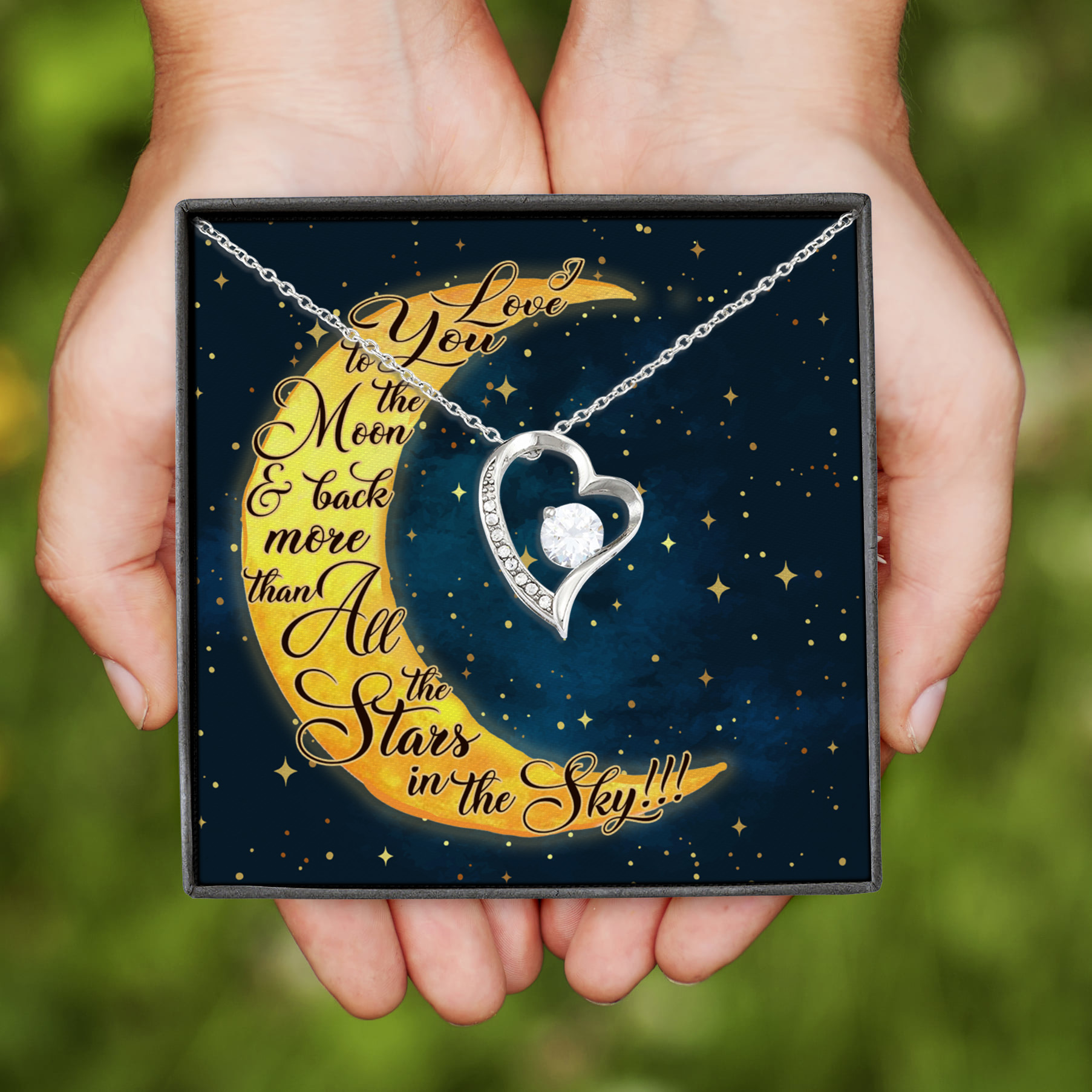 5HP. Love You To The Moon message Card Forever Love Necklace (Silver)