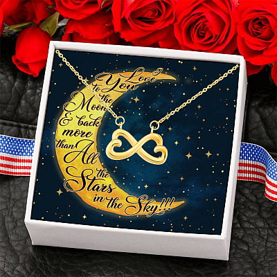 Love You To The Moon And Back Than All The Stars In The Sky Infinity Heart Pendant Necklace
