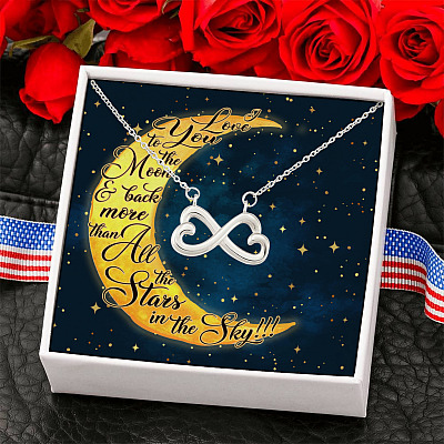 Alternative view of Love You To The Moon And Back Than All The Stars In The Sky Infinity Heart Pendant Necklace