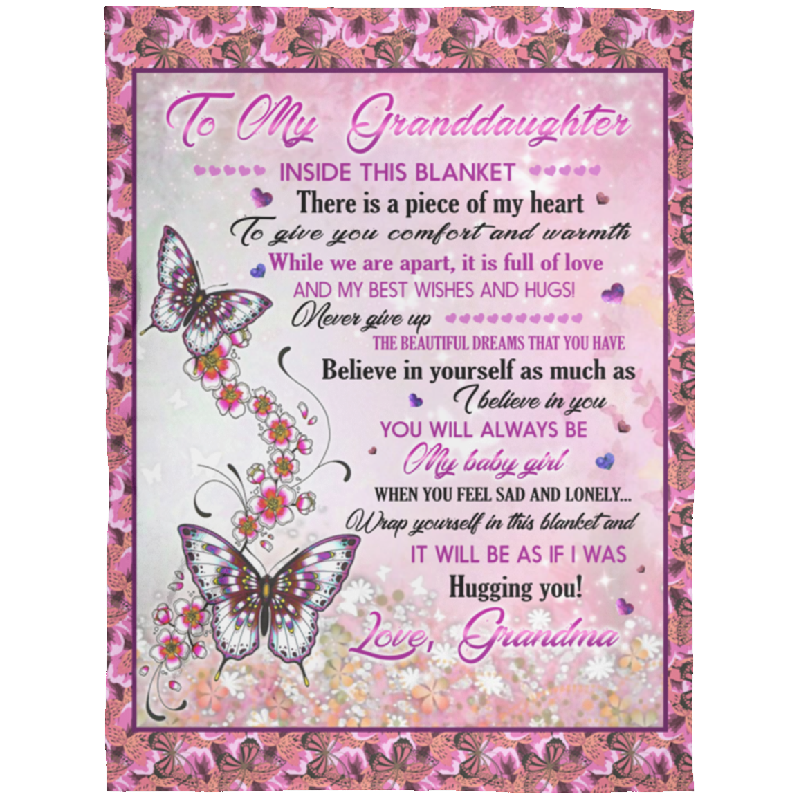 Grandma To Granddaughter Inside This Blanket There Is A Piece Of My Heart To Give You Comfort Fleece Blanket, White, Arctic Fleece Blanket - 60x80