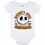 Mommys Little Nightmare Cute Jack Skellington Baby Onesie - Baby Infant Bodysuit, White, Baby Onesie - 12 Month