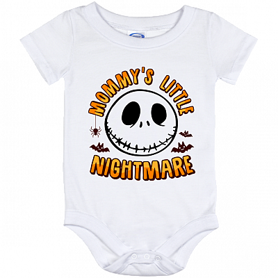 Mommys Little Nightmare Cute Jack Skellington Baby Onesie - Baby Infant Bodysuit, White, Baby Onesie - 12 Month