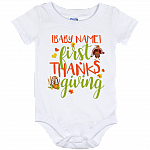Personalized First Thanksgiving Baby Onesie - Toddler Baby Infant Bodysuit, White, Baby Onesie - 12 Month