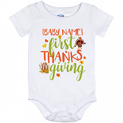 Personalized First Thanksgiving Baby Onesie - Toddler Baby Infant Bodysuit, White, Baby Onesie - 12 Month