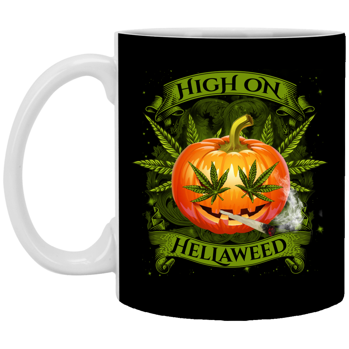 Hellaweed Cannabis Pumpkin Ceramic Coffee Mug - Travel Mug - Color Changing Mug, Black, XP8434 11 oz. White Mug Hellaweed Cannabis Pumpkin Ceramic Coffee Mug - Travel Mug - Color Changing Mug, Black, XP8434 11 oz. White Mug