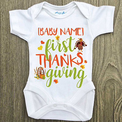 Alternative view of Personalized First Thanksgiving Baby Onesie - Toddler Baby Infant Bodysuit