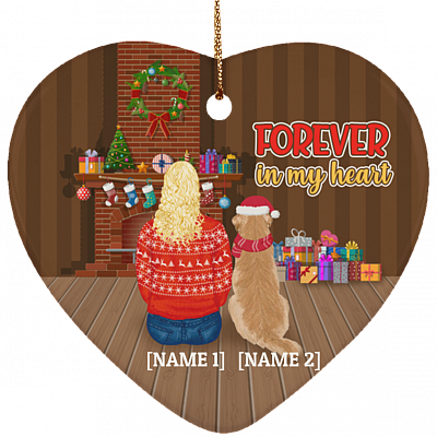 Personalized Golden Retriever Forever In My Heart Decorative Christmas Ornament - Holiday Flat Heart Ornament, White, Heart Ornament