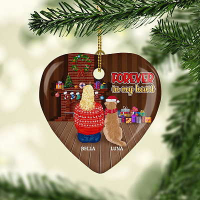 Alternative view of Personalized Golden Retriever Forever In My Heart Decorative Christmas Ornament - Holiday Flat Heart Ornament