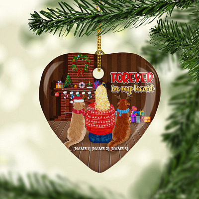 Alternative view of Personalized Golden Retriever Forever In My Heart Decorative Christmas Ornament Holiday Flat Heart Ornament