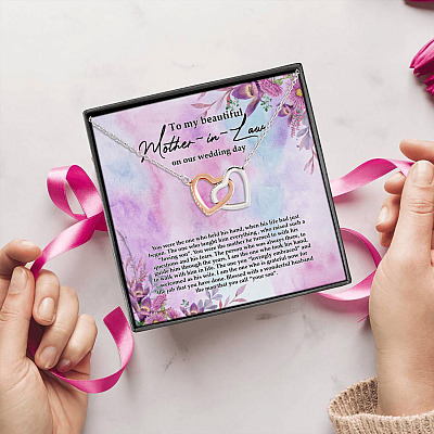 To My Beautiful Mother In Law On Our Wedding Day Interlocking Hearts Pendant Necklace