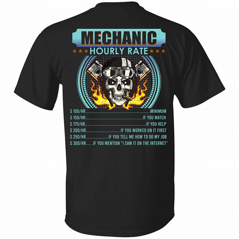Skull Mechanic Labour Rate Shirt Funny Mechanic Hourly Rate Skull