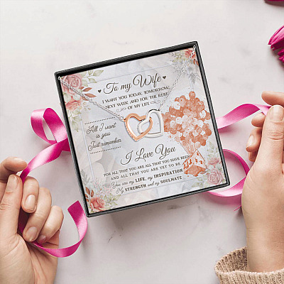 Alternative view of To My Wife You Are My Life My Inspiration My Strength And My Soulmate Interlocking Hearts Pendant Necklace