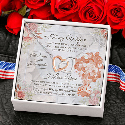 To My Wife You Are My Life My Inspiration My Strength And My Soulmate Interlocking Hearts Pendant Necklace