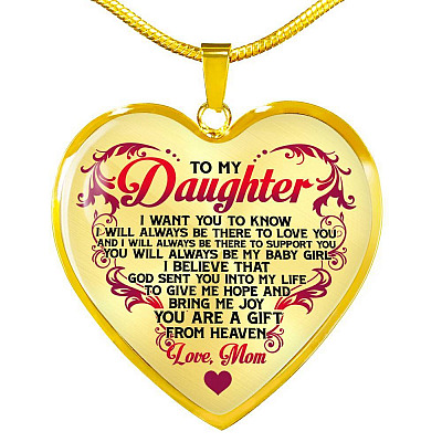 From Mom To My Daughter I Believe That God Sent You Into My Life White Heart Pendant Necklace - Heart Luxury Necklace (Gold Plated)