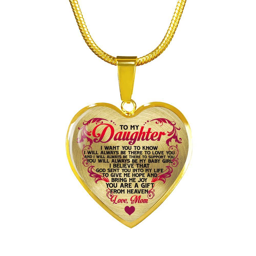 From Mom To My Daughter I Believe That God Sent You Into My Life White Heart Pendant Necklace - Heart Luxury Necklace (Gold Plated)