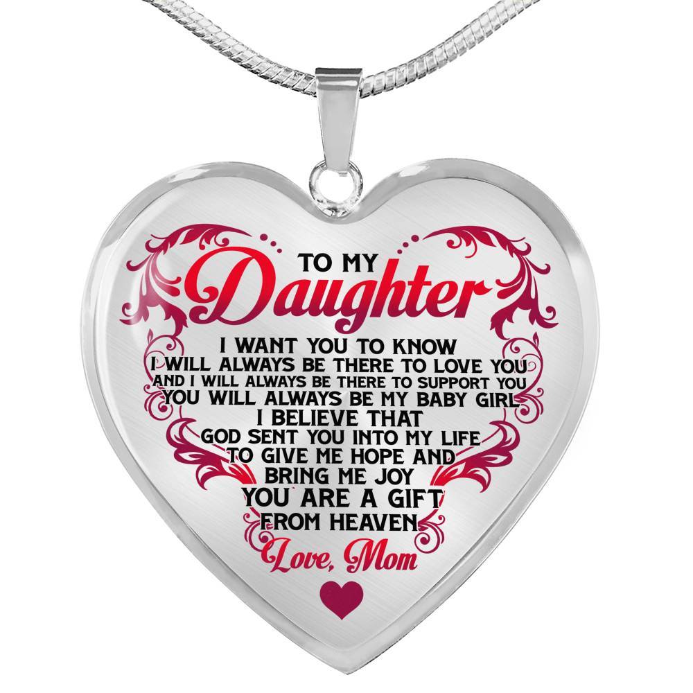 From Mom To My Daughter I Believe That God Sent You Into My Life White Heart Pendant Necklace - Heart Luxury Necklace (Silver)
