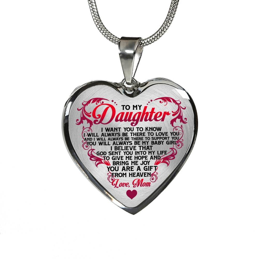 From Mom To My Daughter I Believe That God Sent You Into My Life White Heart Pendant Necklace - Heart Luxury Necklace (Silver)