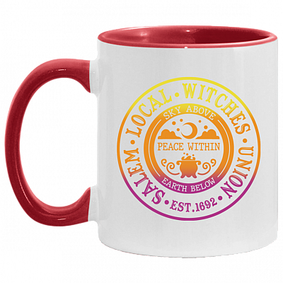 Salem Local Witches Union Ceramic Accent Mug - Colored Coffee Mug, White/Red, 11 oz. Accent Mug