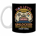 Personalized Dad Level Unlocked Funny Dad Birthday Gifts Ceramic Coffee Mug, Black, 11 oz. White Mug