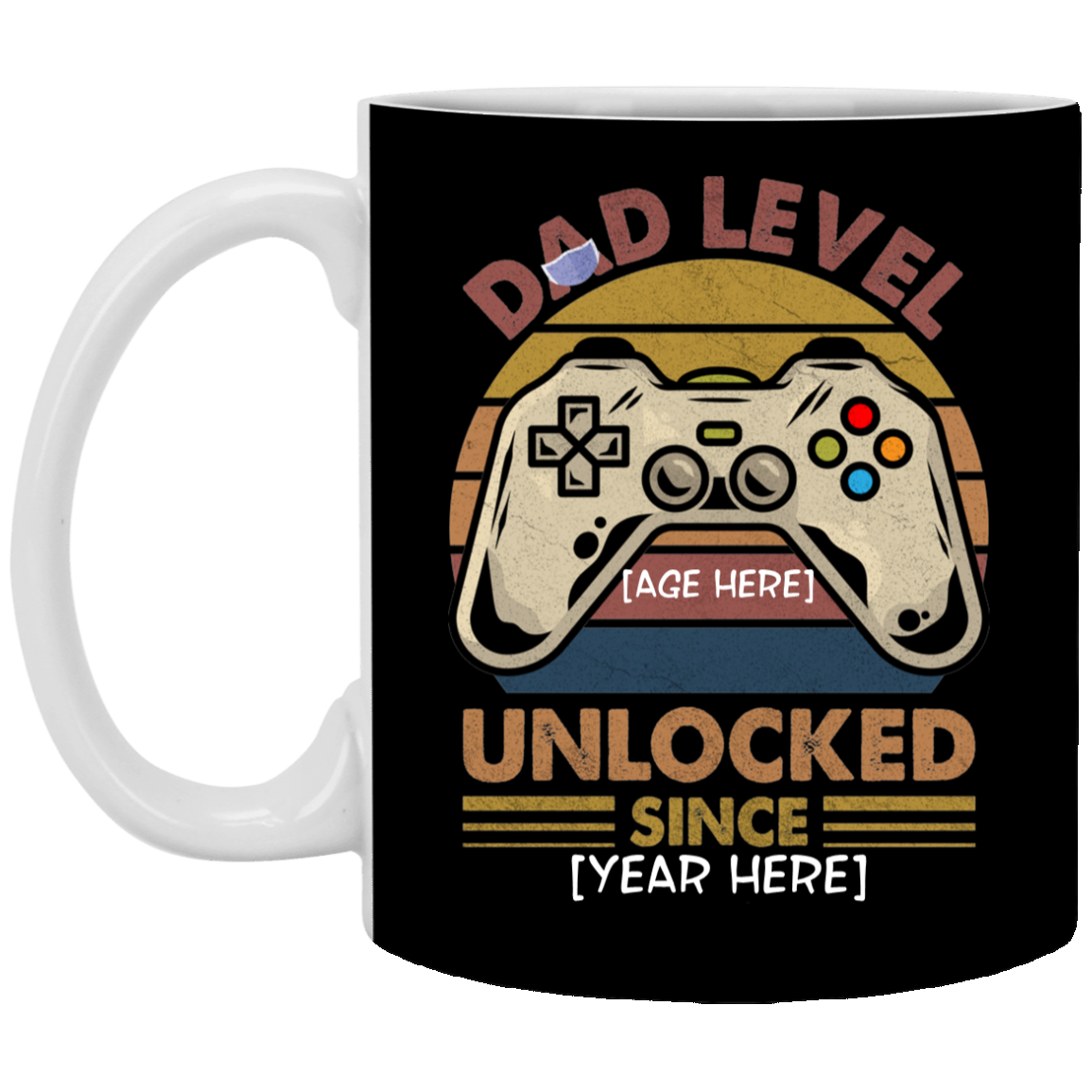 Personalized Dad Level Unlocked Funny Dad Birthday Gifts Ceramic Coffee Mug, Black, 11 oz. White Mug