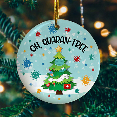 Alternative view of Oh Quaran-tree Funny Christmas Quarantine 2020 Circle Ornament Keepsake