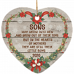 Sons Grow Into Men But In Mothers Hearts They Still Little Boys Heart Ornament - Christmas Holiday Gift, White, Heart Ornament