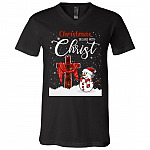 Christmas Begins With Christ T-shirt - V-neck - Christian Cross For Xmas 2020 Shirt, Black, V-Neck T-Shirt