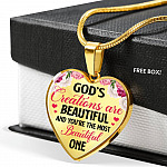 God's Creations Are Beautiful And You're The Most Beautiful One Heart Pendant Necklace - Heart Luxury Necklace (Gold Plated)
