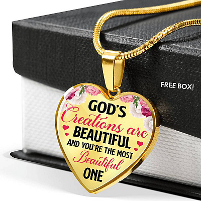 God's Creations Are Beautiful And You're The Most Beautiful One Heart Pendant Necklace - Heart Luxury Necklace (Gold Plated)