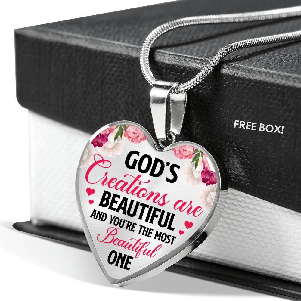 God's Creations Are Beautiful And You're The Most Beautiful One Heart Pendant Necklace - Heart Luxury Necklace (Silver)