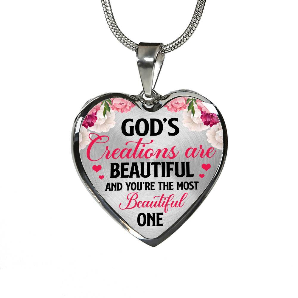 God's Creations Are Beautiful And You're The Most Beautiful One Heart Pendant Necklace - Heart Luxury Necklace (Silver)