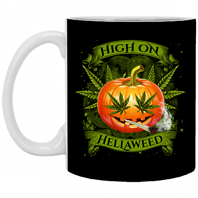 Hellaweed Cannabis Pumpkin Ceramic Coffee Mug - Travel Mug - Color Changing Mug, Black, 11 oz. White Mug