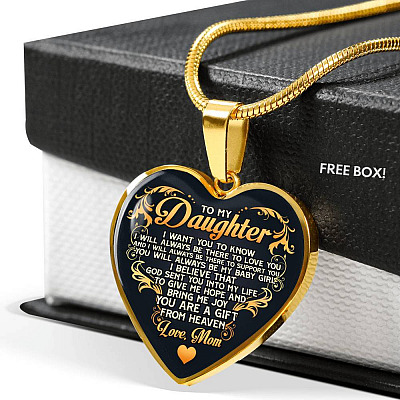 From Mom To My Daughter I Believe That God Sent You Into My Life Black Heart Pendant Necklace - Heart Luxury Necklace (Gold Plated)