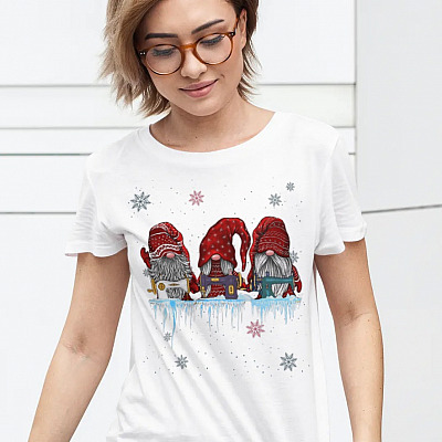 Alternative view of Gnomes Quilting Lovers For Christmas Light T-Shirt - V-Neck - Three Nordic Gnomes Winter Swedish Elves Shirt